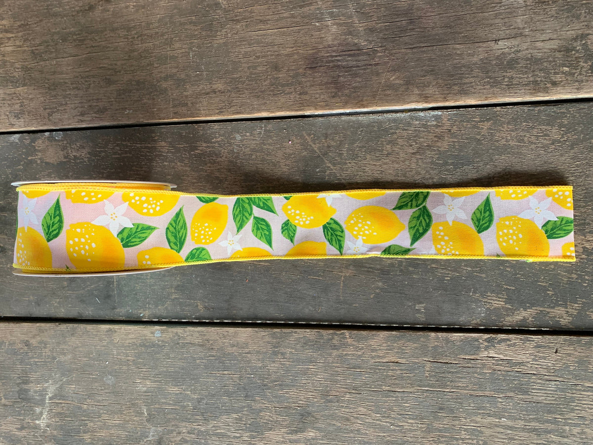 2.5 Linen Lemon Flower Ribbon: Natural (10 Yards) [41245-40-14] 