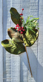 24" Silk Magnolia Leaf and Berry Stem