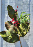 24" Silk Magnolia Leaf and Berry Stem