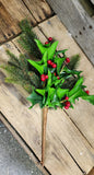 18" Faux Holly Berry Stem