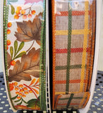 1.5" Wired Canvas Fall Leaves and Acorn Ribbon 50yd Roll