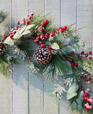 42" Snowy Pine Stem with Berrys and Pine Cones