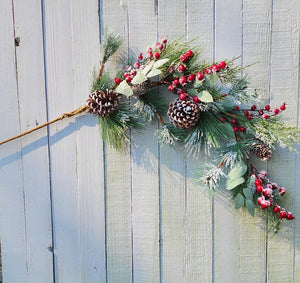 42" Snowy Pine Stem with Berrys and Pine Cones