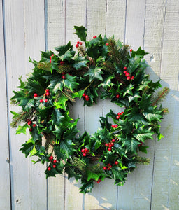 24" Natural Touch Holly Grapevine Wreath