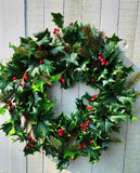 24" Natural Touch Holly Grapevine Wreath