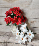 Medium Silk Poinsettia Bush in Red or White