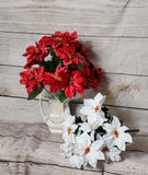 Medium Silk Poinsettia Bush in Red or White