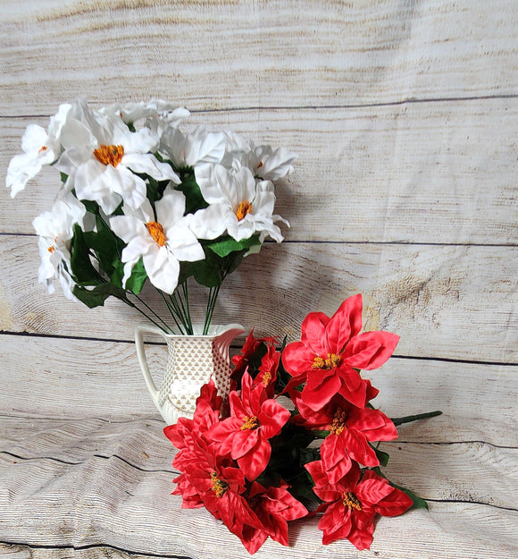 Medium Silk Poinsettia Bush in Red or White