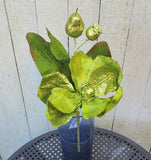 12" Green Glitter Magnolia and Pear Pick