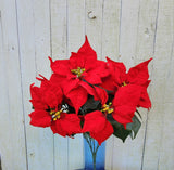 20" Silk Red Poinsettia Bush x7 Heads