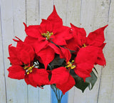 20" Silk Red Poinsettia Bush x7 Heads