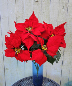 20" Silk Red Poinsettia Bush x7 Heads