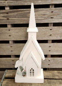 18" Wooden Church with LED lights