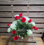 22" Red Rose and White Carnation Bush