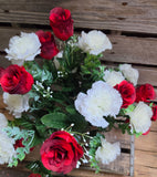 22" Red Rose and White Carnation Bush
