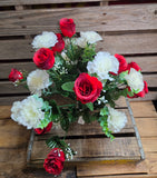 22" Red Rose and White Carnation Bush
