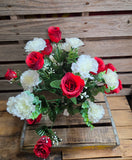 22" Red Rose and White Carnation Bush