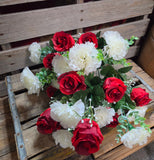 22" Red Rose and White Carnation Bush