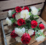 22" Red Rose and White Carnation Bush