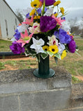 Weighted cemetary container with metal stakes