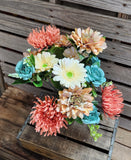 23" Brown Rust Teal Mum Rose Gerber Daisy Bush x14