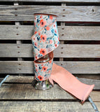 4" Peach and Green Wired Ribbon 10Yd Roll