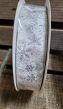 1.5" or 2.5" Wired 50 yd white Satin with Glitter Snowflakes