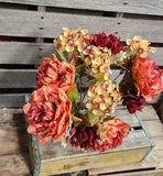 22" Jewel Tone Rust Silk Peony Hydrangea Mum Bush x5