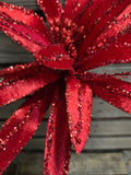19" Wired Red Glitter Poinsettia Stem