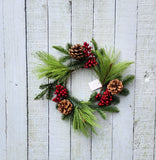 Faux Pine, Berry and Pine Cone Candle Ring