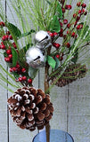 Faux Christmas Green Berry Pine Cone and Bell Stem