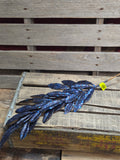 27" Navy Glitter Laurel Leaves Stem