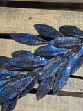 27" Navy Glitter Laurel Leaves Stem
