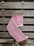4" Wired Snowy Edge Pink with Glitter Snowflakes 10yd Roll