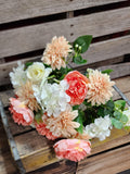 20" Silk Peach and Cream Peony Mum Hydrangea Bush x16