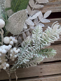 28" Flocked Pine White Berry Mixed Spray
