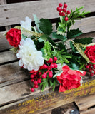 23" Red and White Rose Mum Berry Bush