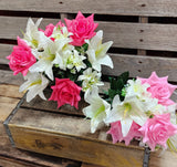 Pink and White Rose and Lily Bush