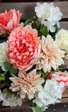 20" Silk Peach and Cream Peony Mum Hydrangea Bush x16