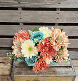 23" Brown Rust Teal Mum Rose Gerber Daisy Bush x14