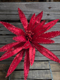 19" Wired Red Glitter Poinsettia Stem