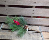 16" Mixed Pine Berry and Pinecone Stem