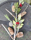 Faux Greenery, Pine Cone and Berry Stem