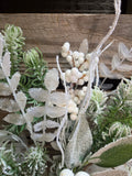 28" Flocked Pine White Berry Mixed Spray