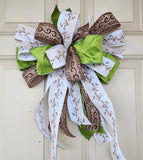2.5" Beige and White Magnolia Wired Ribbon 50 yd Roll