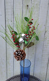 Faux Christmas Green Berry Pine Cone and Bell Stem