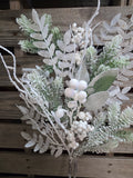 28" Flocked Pine White Berry Mixed Spray
