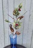 Faux Greenery, Pine Cone and Berry Stem