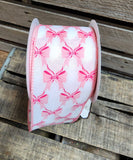 2.5" Satin Wired Ribbon with Pink Bows 10yd Roll