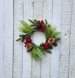 Faux Pine, Berry and Pine Cone Candle Ring